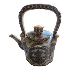 Antique Neo Classical British Asian Molded Handle Gilded 10" Teapot Nice!